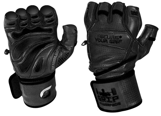 Elite Leather Gym Gloves with Built in 2" Wide Wrist Wraps Best Leather Glove Design for Weight Power Lifting Bodybuilding & Strength Training Workout Exercises (Black, 2X-Large)