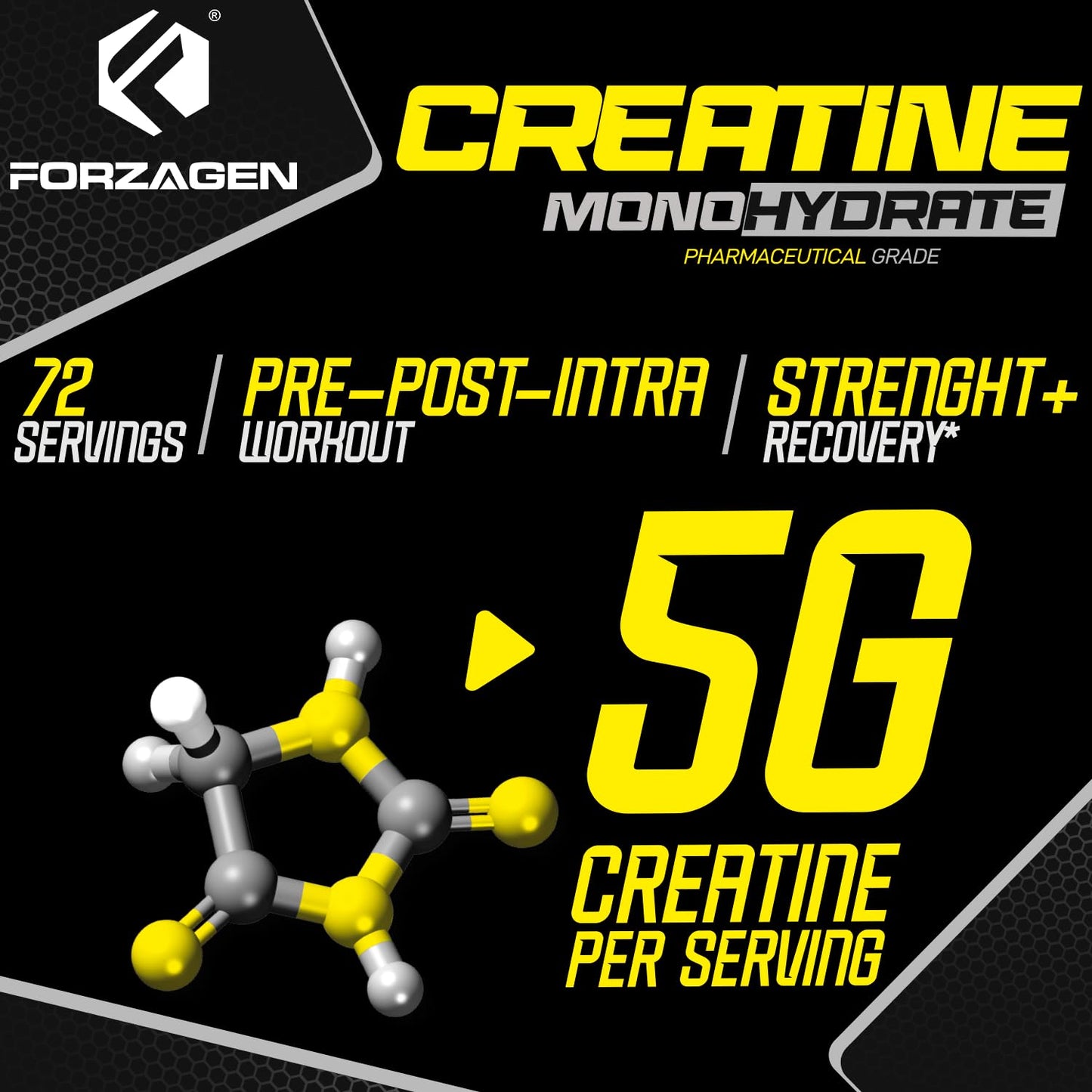 Forzagen Creatine Monohydrate Powder Unflavored, Micronized Creatine Powder for Muscle Gain for Men & Women, Creatina Monohidratada en Polvo, Creatina para Aumentar la Masa Muscular - 72 Servings
