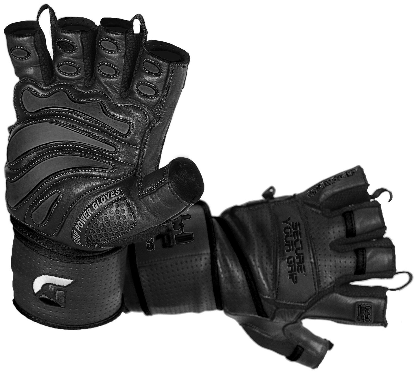 Elite Leather Gym Gloves with Built in 2" Wide Wrist Wraps Best Leather Glove Design for Weight Power Lifting Bodybuilding & Strength Training Workout Exercises (Black, 2X-Large)