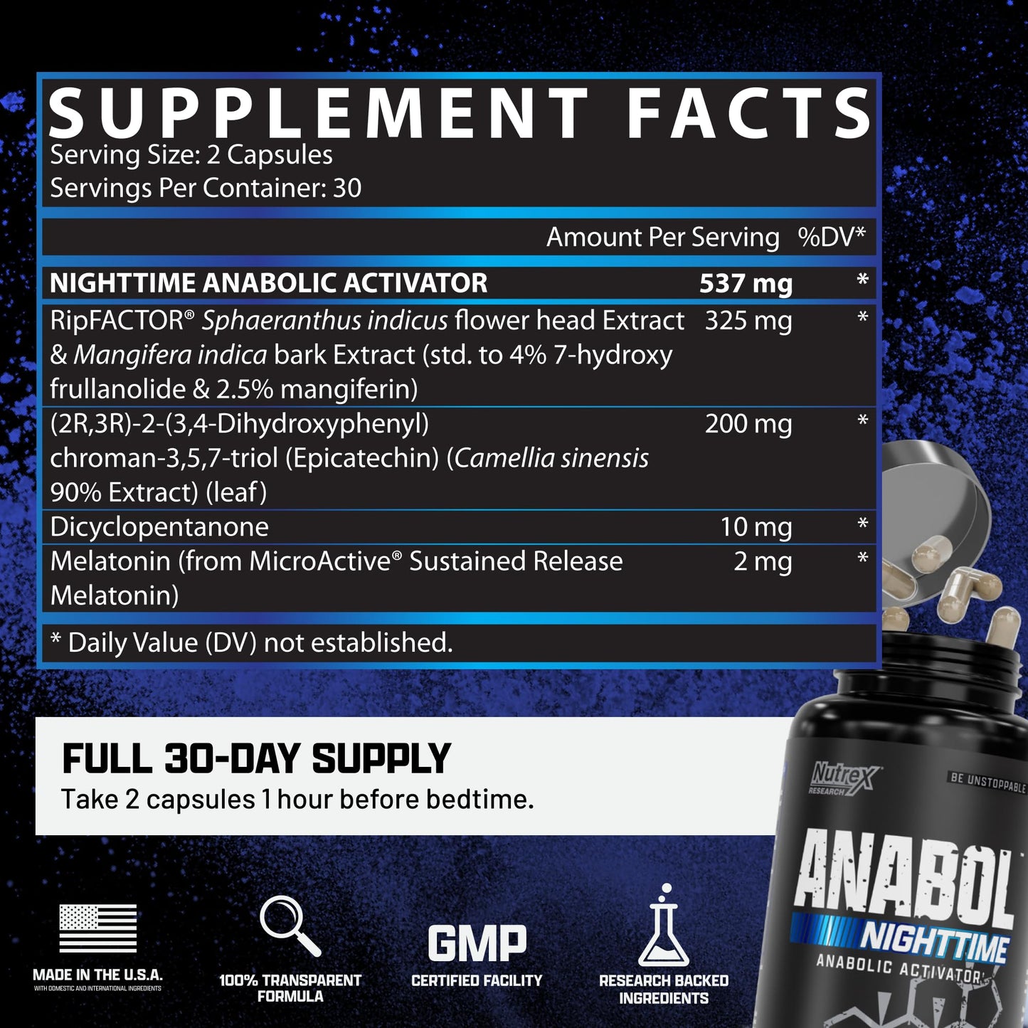 Anabol PM Nighttime Muscle Builder & Sleep Aid | Anabolic Muscle Building Supplement | Clinically Researched RIPFACTOR, Epicatechin & More | Post Workout Muscle Recovery & Strength – 60 Pills