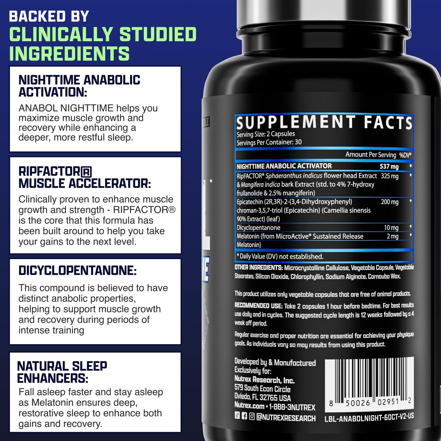 Anabol PM Nighttime Muscle Builder & Sleep Aid | Anabolic Muscle Building Supplement | Clinically Researched RIPFACTOR, Epicatechin & More | Post Workout Muscle Recovery & Strength – 60 Pills